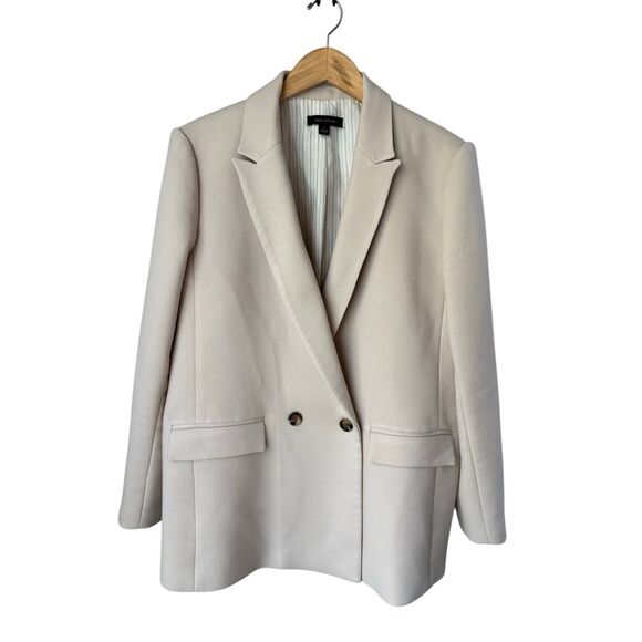 Ann Taylor Toasted Oat Twill Relaxed Long Double Breasted Blazer Size 14 - Picture 4 of 12